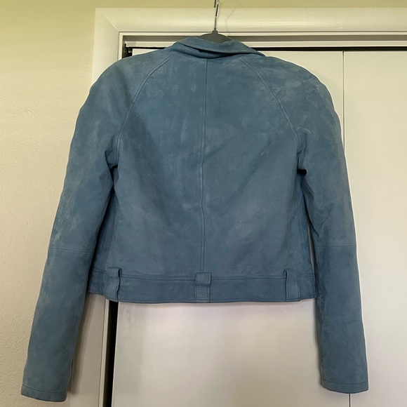 8 by YOOX 100% Suede Blue zip Jacket - Picture 4 of 5